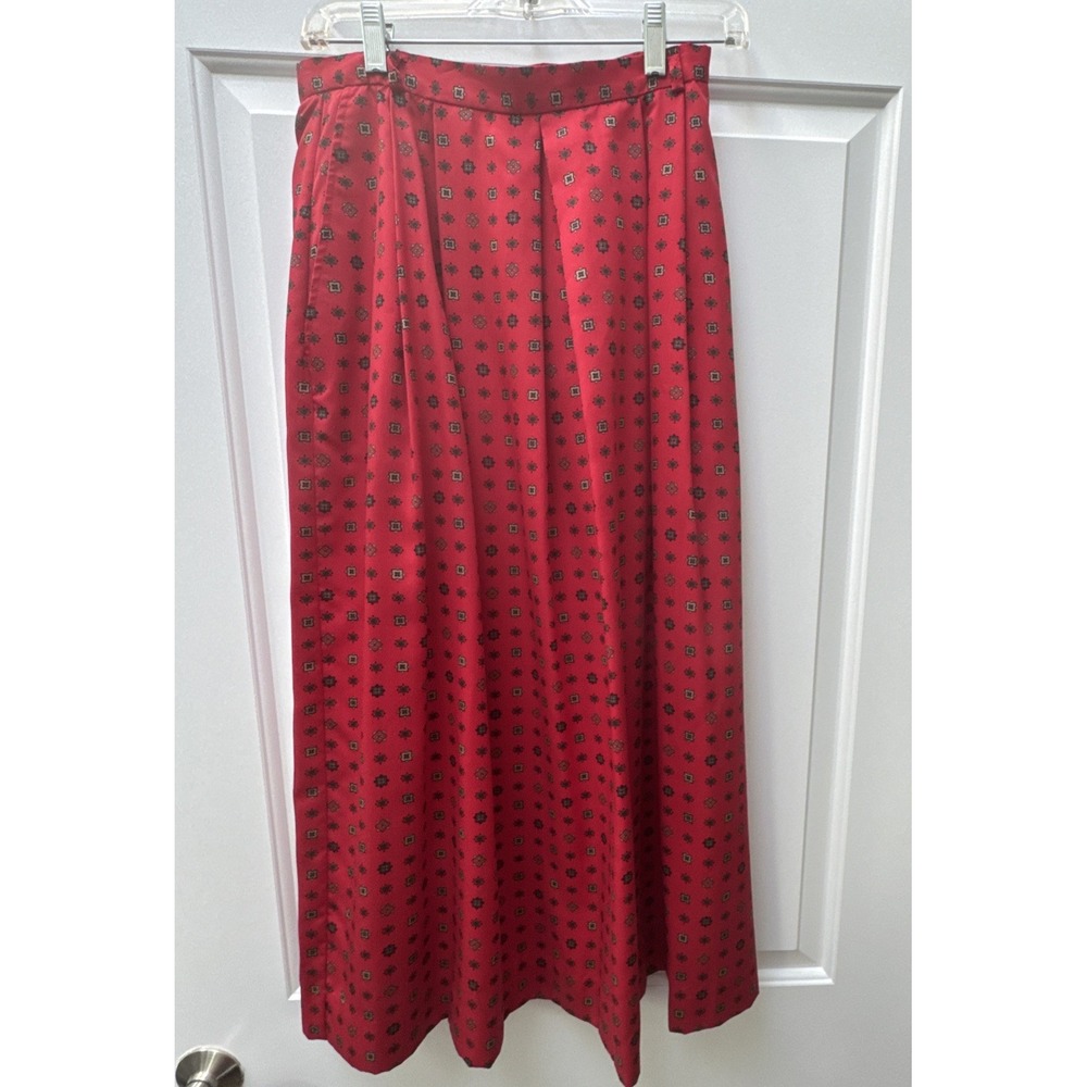 David Brooks Skirt Pleated Midi Red Women's 10/12 Pockets Belt Loops USA 80s VTG